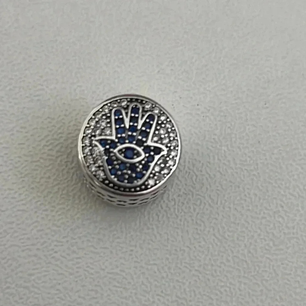 S925 Stamped Sterling Silver Hamsa Hand and Evil Eye Charm - Picture 2 of 6